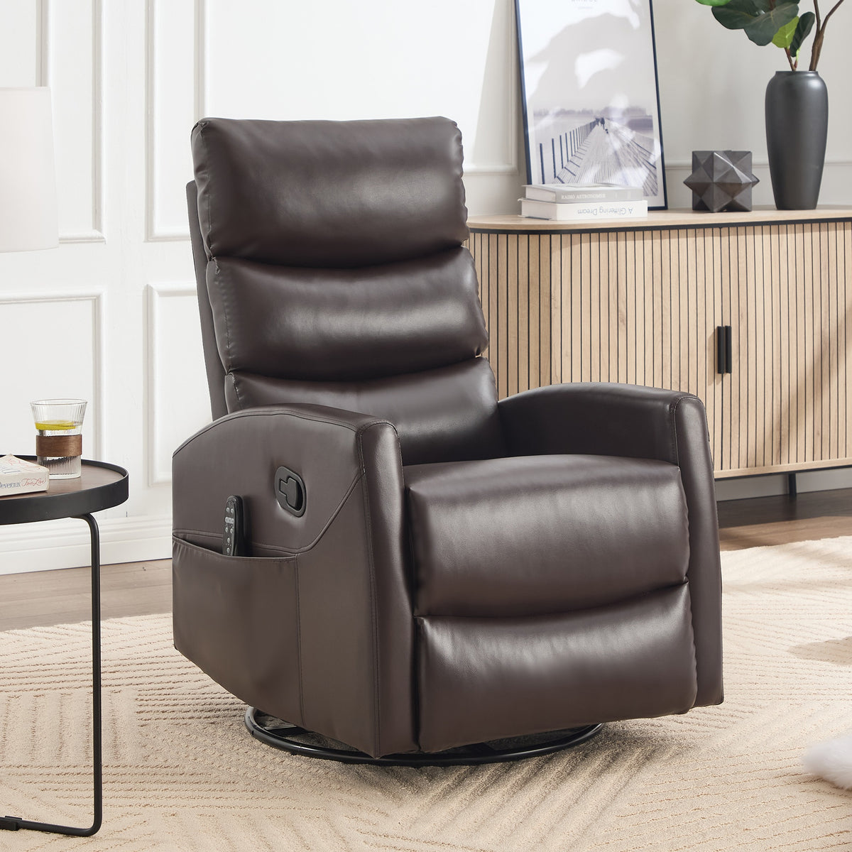 Heat Massage Manual Recliner Chair with Rocker and Swivel in Fabric for Living Room, Brown