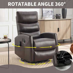 Heat Massage Manual Recliner Chair with Rocker and Swivel in Fabric for Living Room, Brown