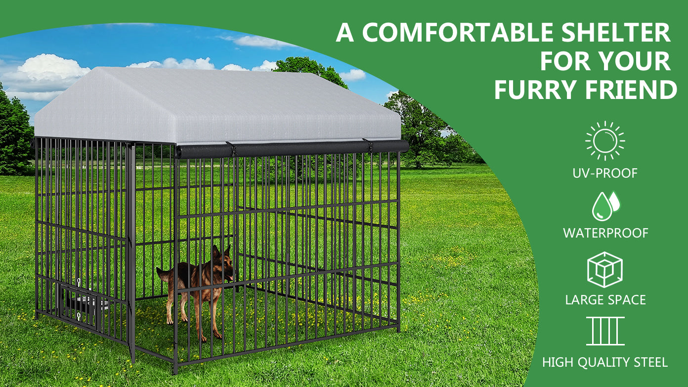 Large Dog Kennel Outdoor Pet Pens Dogs Run Enclosure Animal Hutch Metal Coop Fence with Roof Cover(6.6'L x 6.6'W x 6.4'H)