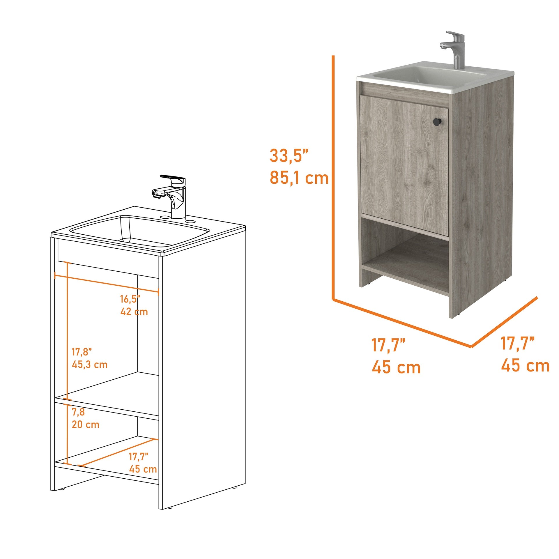 Chariot Free Standing Vanity Cabinet, One Open shelf
