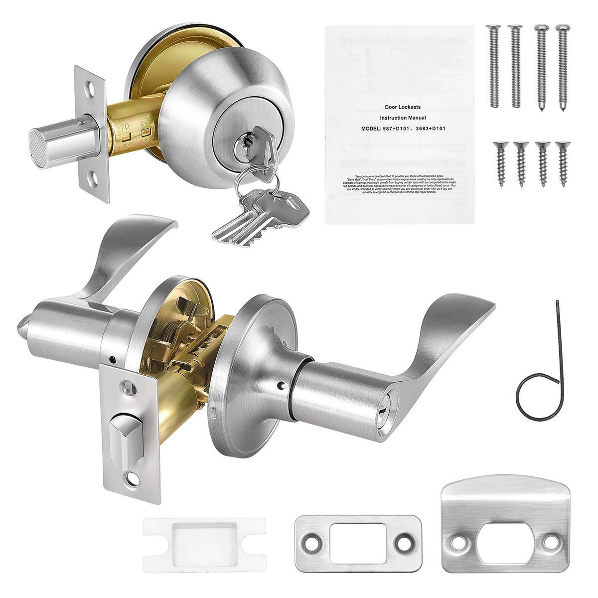 Entry Door Locksets with Deadbolt 5 Pack Keyed Alike Satin Nickel Lever