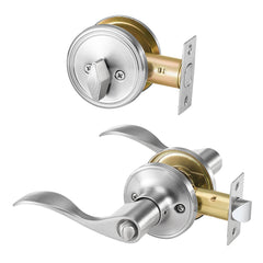 Entry Door Locksets with Deadbolt 5 Pack Keyed Alike Satin Nickel Lever