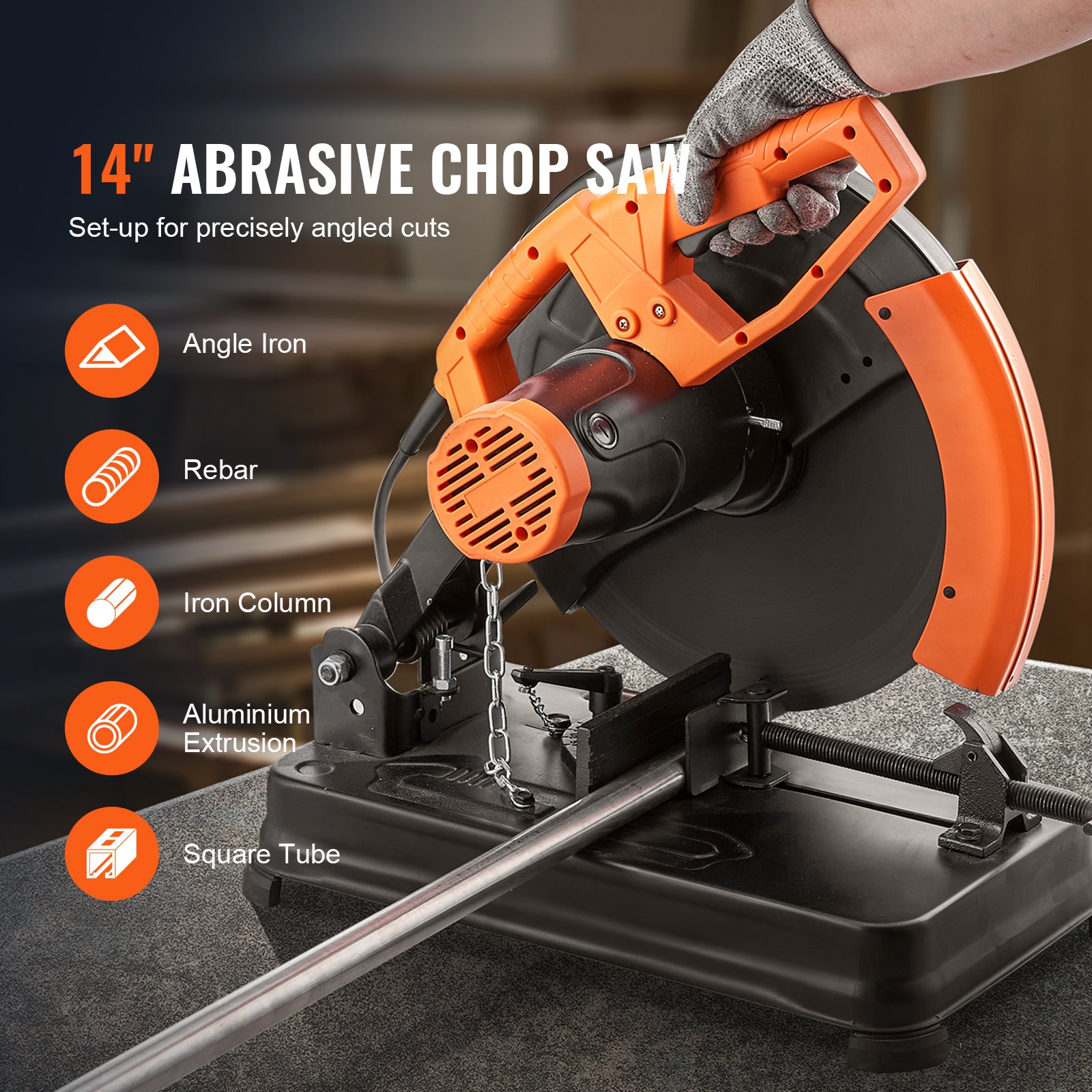 Abrasive Chop Saw, 14"/355mm Blade Diameter Cut Off Saw, 2300W 3600RPM Steel Cutting Machine, 0-45° Adjustable Angle Miter Saw for Cutting Metal Cutting Chop Saw for Steel/Rebar/Iron/Aluminum