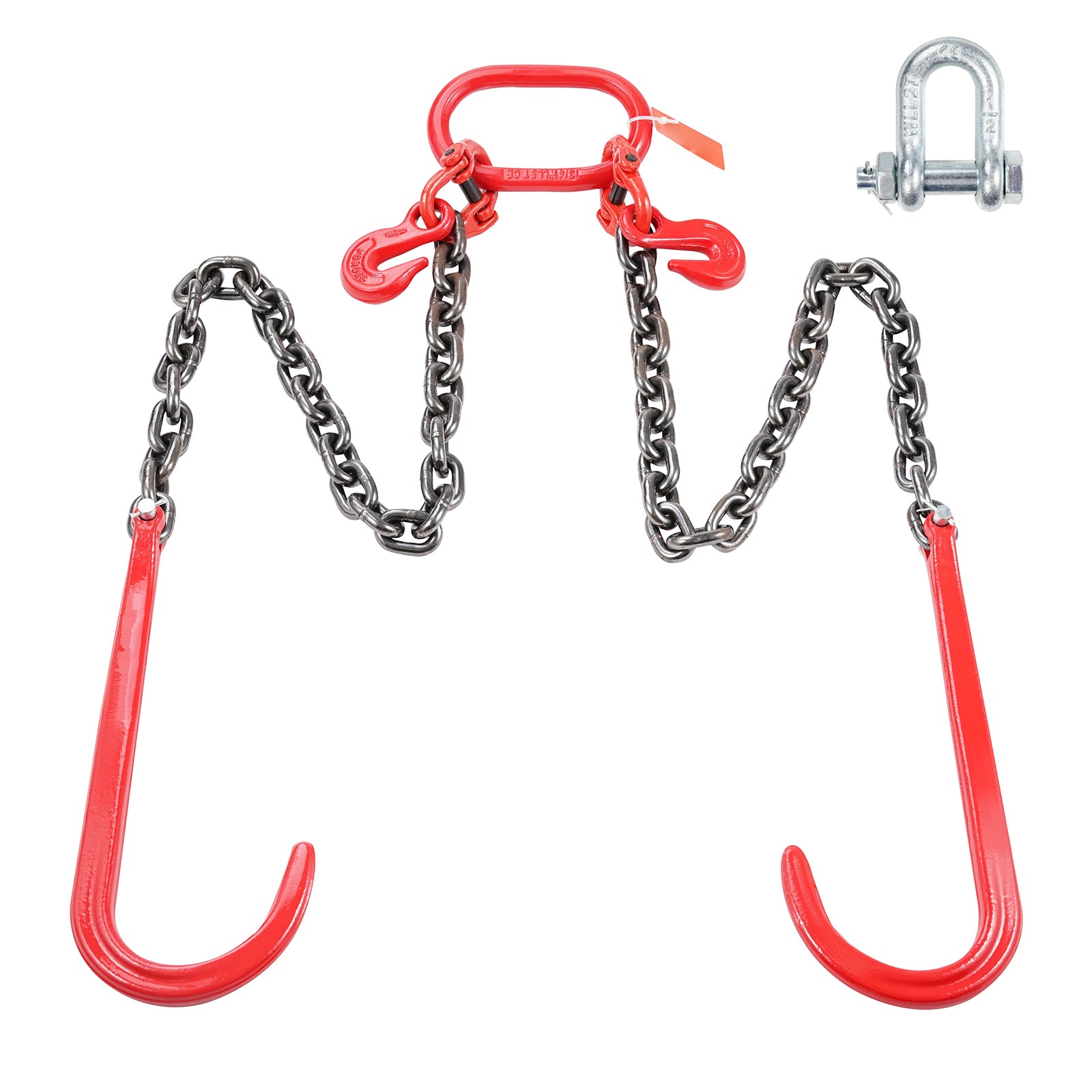3/8" x 3' G80 Tow Chain J Hook V-Chain Bridle Grab Hook Wrecker 15600 lbs