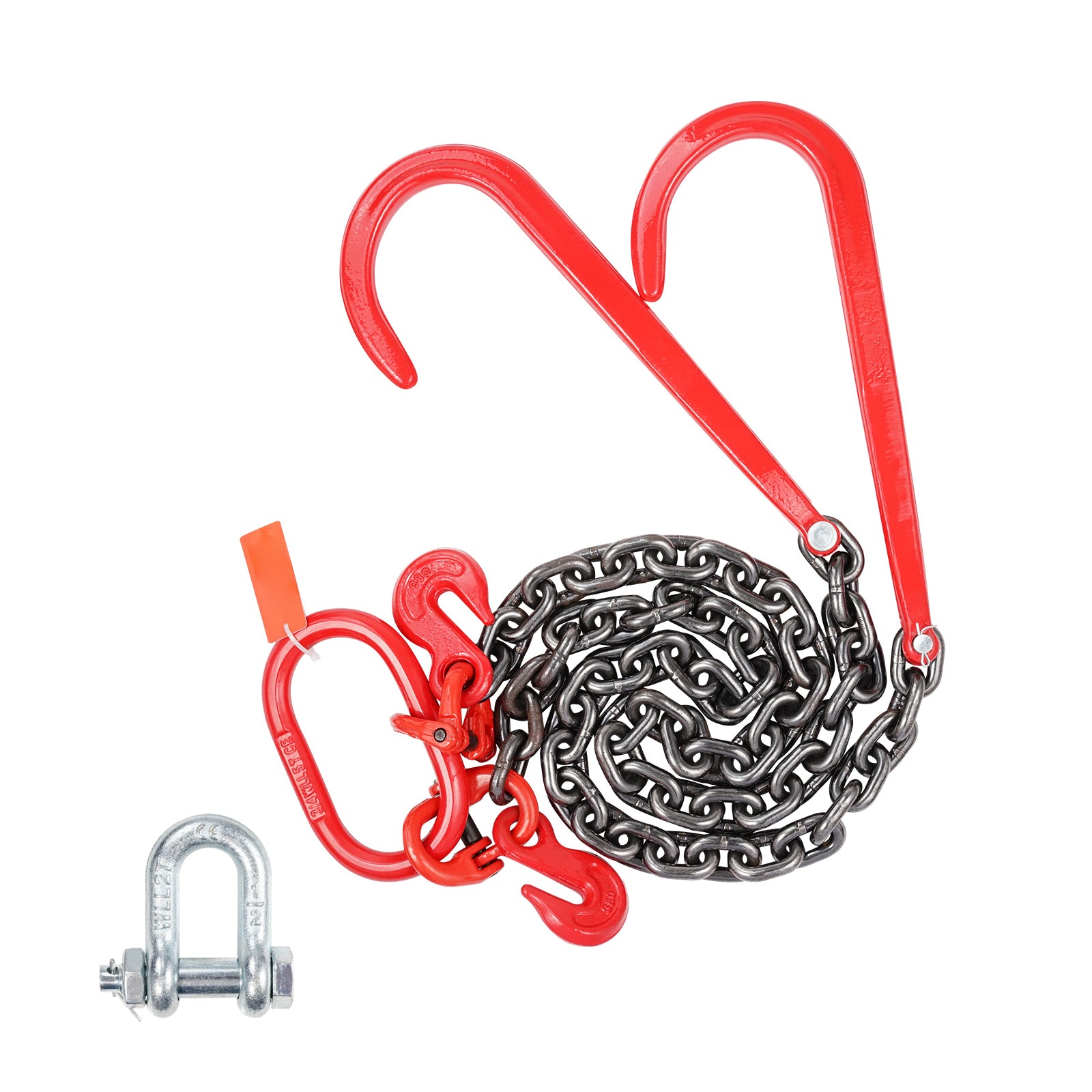 3/8" x 3' G80 Tow Chain J Hook V-Chain Bridle Grab Hook Wrecker 15600 lbs