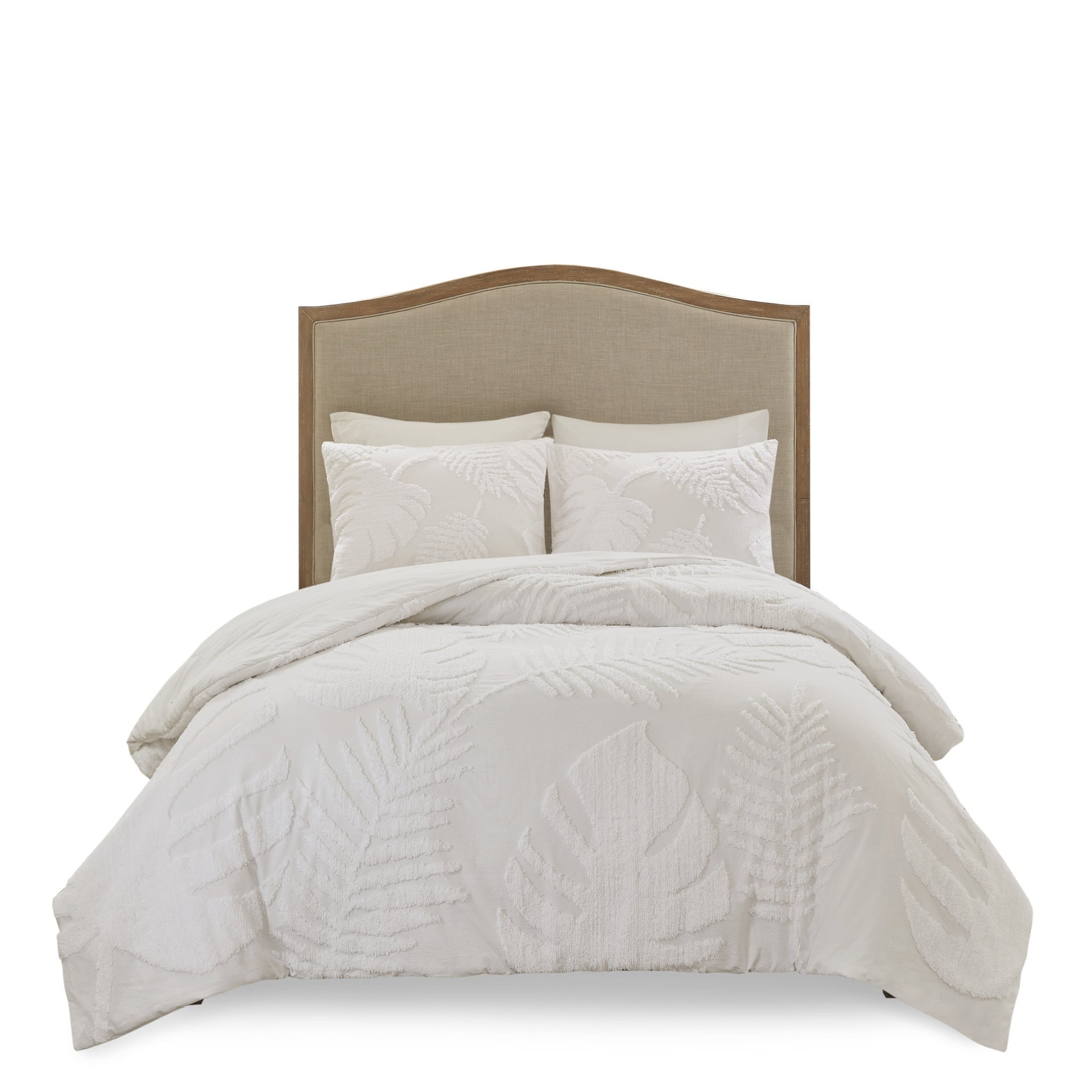 3 Piece Tufted Cotton Chenille Palm Comforter Set Off-White King/Cal King
