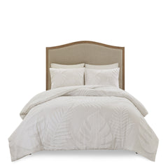 3 Piece Tufted Cotton Chenille Palm Comforter Set Off-White King/Cal King