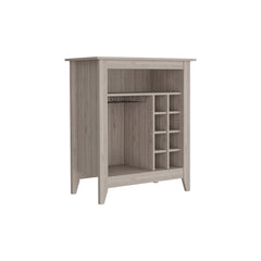 Bar Cabinet Castle, One Open Shelf, Six Wine Cubbies, Light Gray Finish