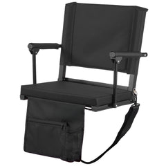 Stadium Seat, Portable Bleacher Seat with Armrest, Back Support and Thick Cushion, Bench Chair for Bleacher Includes Shoulder Strap, Hooks, Cup Holder, Black Football Bleachers Seats, 2PCS