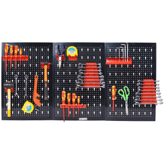 Pegboard Wall Organizer, 4ft Metal Garage Pegboard Tool Organizer w/3 Pegboards, Drill Bit Rack, Wrench Rack, Hooks Accessories, Wall-Mounted Tool Storage Pegboard for Workshop Warehouse, Black
