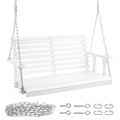Wooden Porch Swing 4 ft, Patio bench swing for Courtyard & Garden, Upgraded 880 lbs Strong Load Capacity, Heavy Duty Swing Chair Bench with Hanging Chains for Outdoors, White