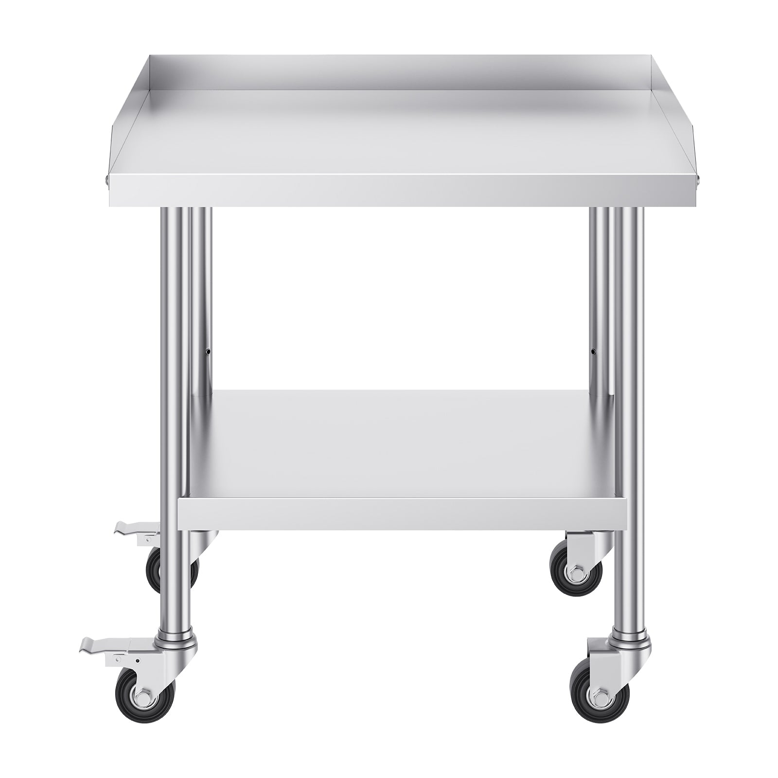 Stainless Steel Work Table, 24 x 28 x 30 Inch Commercial Food Prep Worktable with 4 Wheels, Casters, 3-Sided Backsplash Heavy Duty Prep Worktable, Metal Work Table for Restaurant Home Hotel
