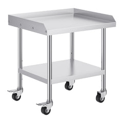 Stainless Steel Work Table, 24 x 28 x 30 Inch Commercial Food Prep Worktable with 4 Wheels, Casters, 3-Sided Backsplash Heavy Duty Prep Worktable, Metal Work Table for Restaurant Home Hotel