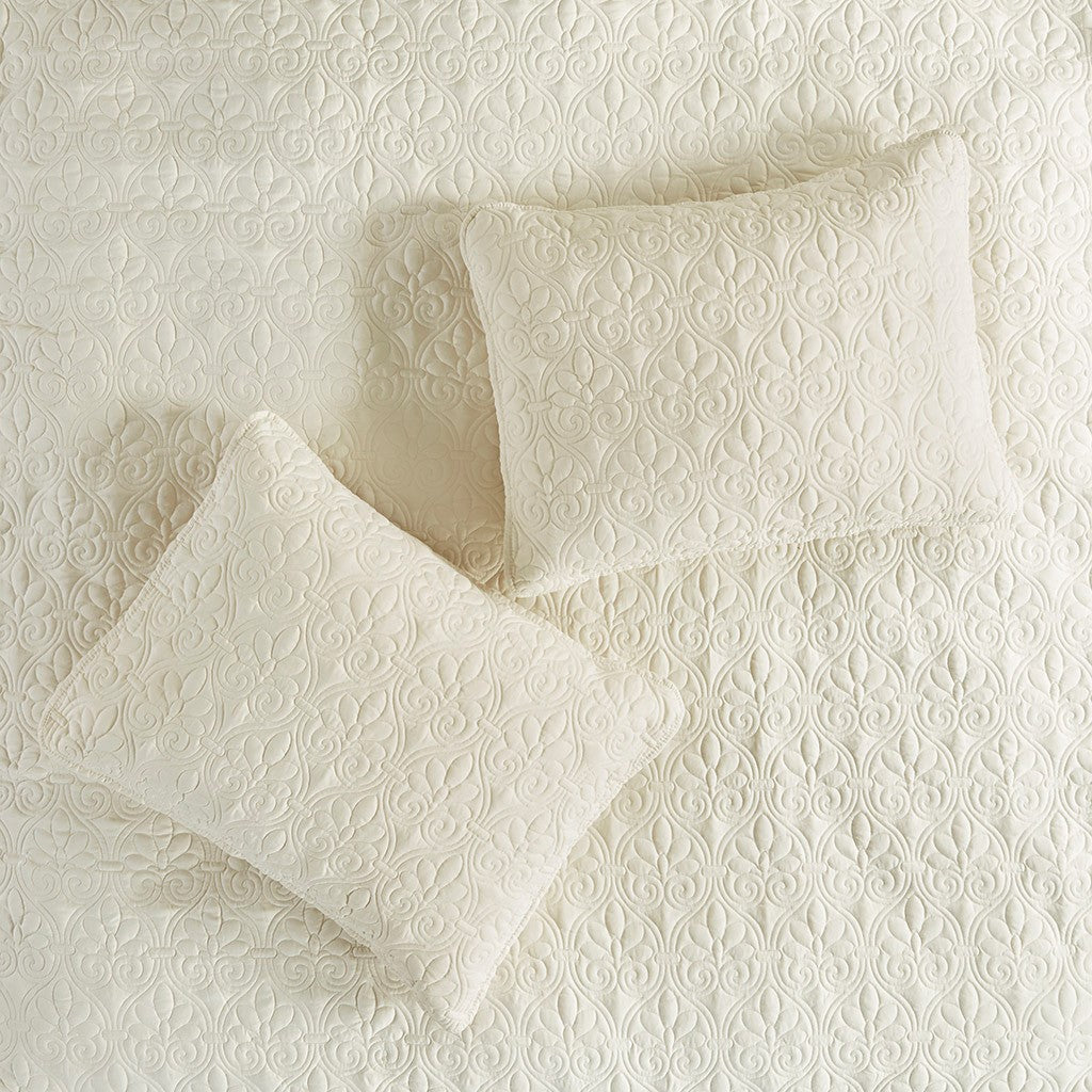 3 Piece Split Corner Pleated Quilted Bedspread Cream King