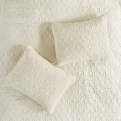 3 Piece Split Corner Pleated Quilted Bedspread Cream King