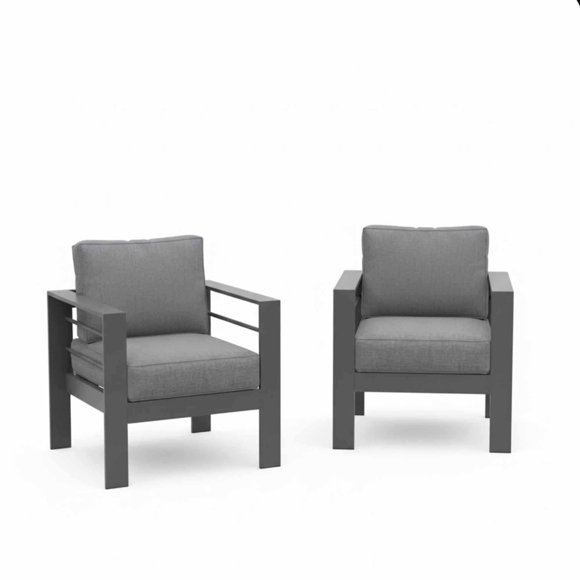 2-Pack 28" All-Weather Aluminum Patio Armchairs with Thick Dark Gray Cushions & Gray Frame