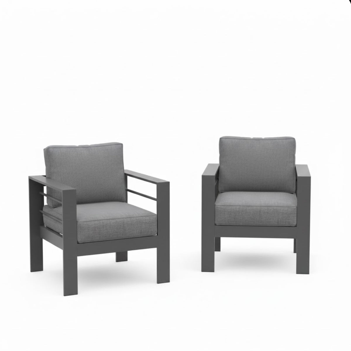 2-Pack 28" All-Weather Aluminum Patio Armchairs with Thick Dark Gray Cushions & Gray Frame