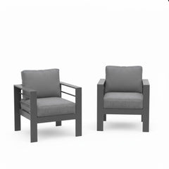 2-Pack 28" All-Weather Aluminum Patio Armchairs with Thick Dark Gray Cushions & Gray Frame