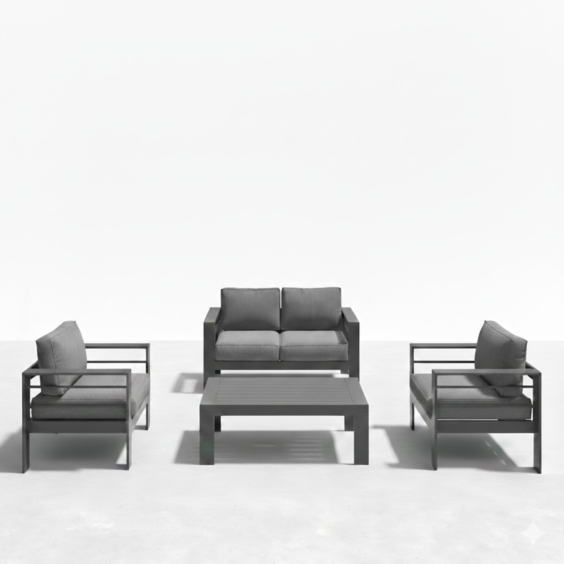 4-Piece Modern Aluminum Patio Conversation Set,  4-Seat Outdoor Sofa with  Thick Dark Gray Cushions & Gray Frame and Coffee Table