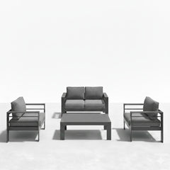 4-Piece Modern Aluminum Patio Conversation Set,  4-Seat Outdoor Sofa with  Thick Dark Gray Cushions & Gray Frame and Coffee Table