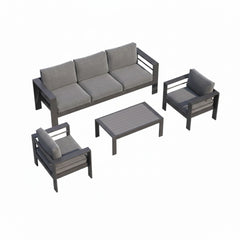 4-Piece Modern Aluminum Patio Conversation Set,  5-Seat Outdoor Sofa with  Thick Dark Gray Cushions & Gray Frame and Coffee Table