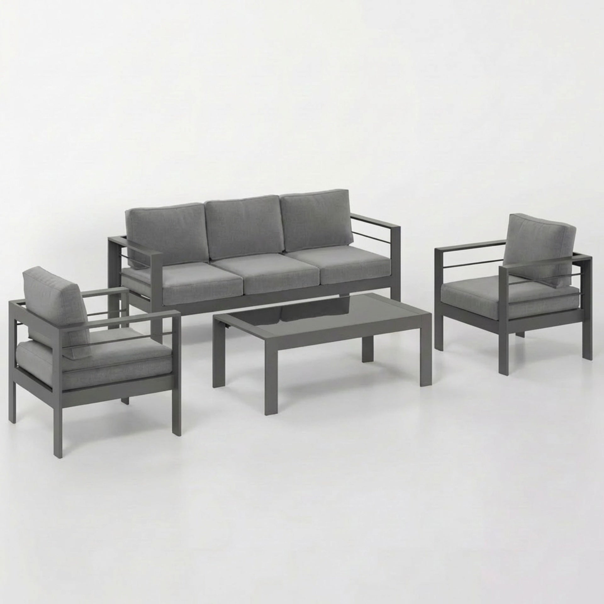 4-Piece Modern Aluminum Patio Conversation Set,  5-Seat Outdoor Sofa with  Thick Dark Gray Cushions & Gray Frame and Coffee Table