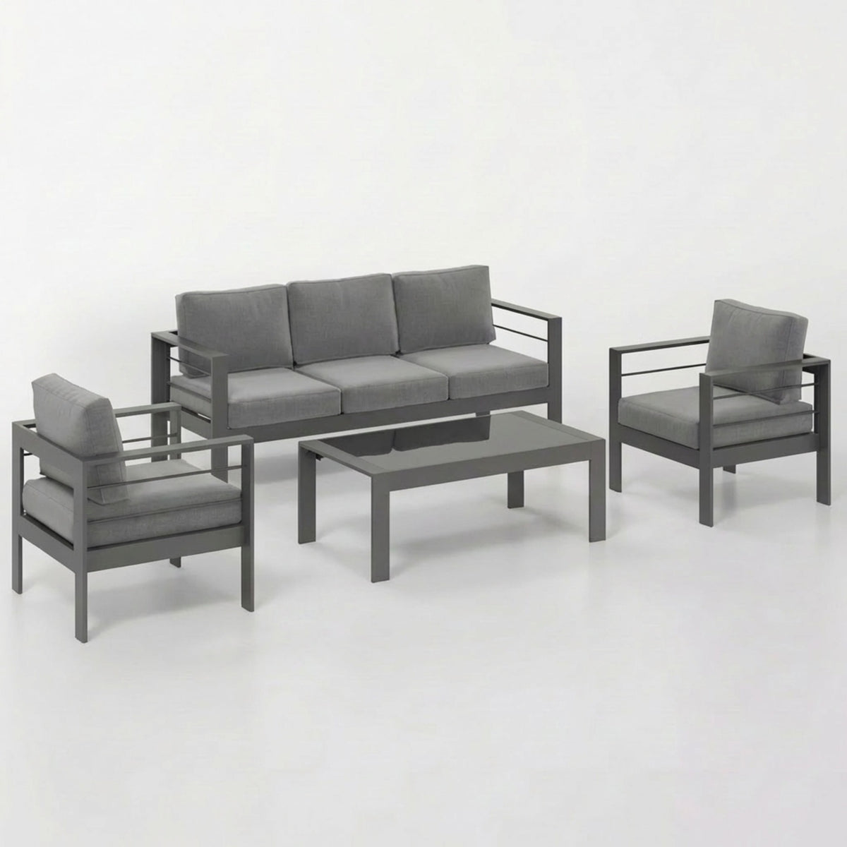 4-Piece Modern Aluminum Patio Conversation Set,  5-Seat Outdoor Sofa with  Thick Dark Gray Cushions & Gray Frame and Coffee Table