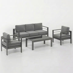 4-Piece Modern Aluminum Patio Conversation Set,  5-Seat Outdoor Sofa with  Thick Dark Gray Cushions & Gray Frame and Coffee Table