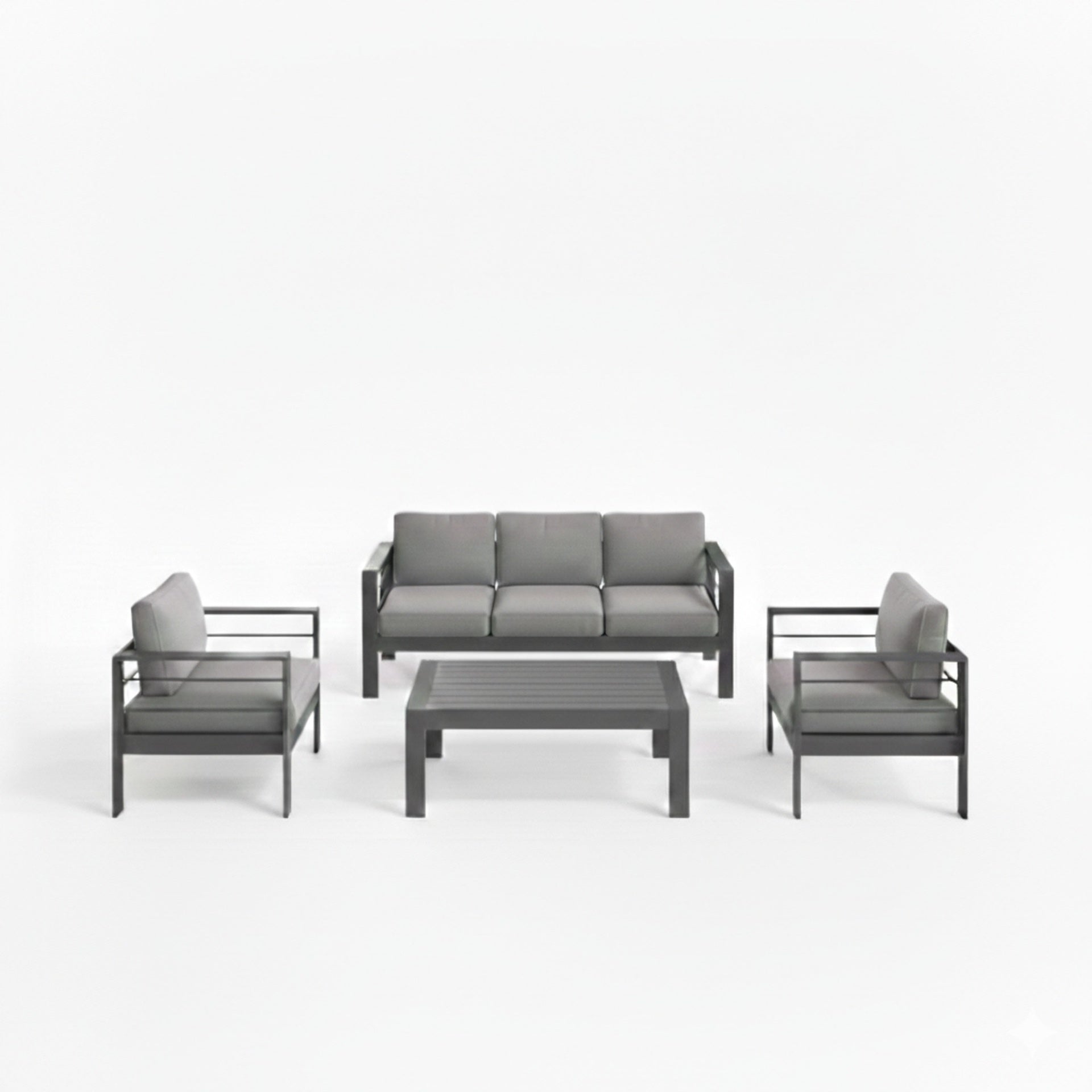 4-Piece Modern Aluminum Patio Conversation Set,  5-Seat Outdoor Sofa with  Thick Dark Gray Cushions & Gray Frame and Coffee Table