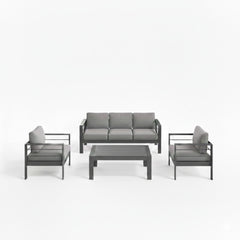 4-Piece Modern Aluminum Patio Conversation Set,  5-Seat Outdoor Sofa with  Thick Dark Gray Cushions & Gray Frame and Coffee Table