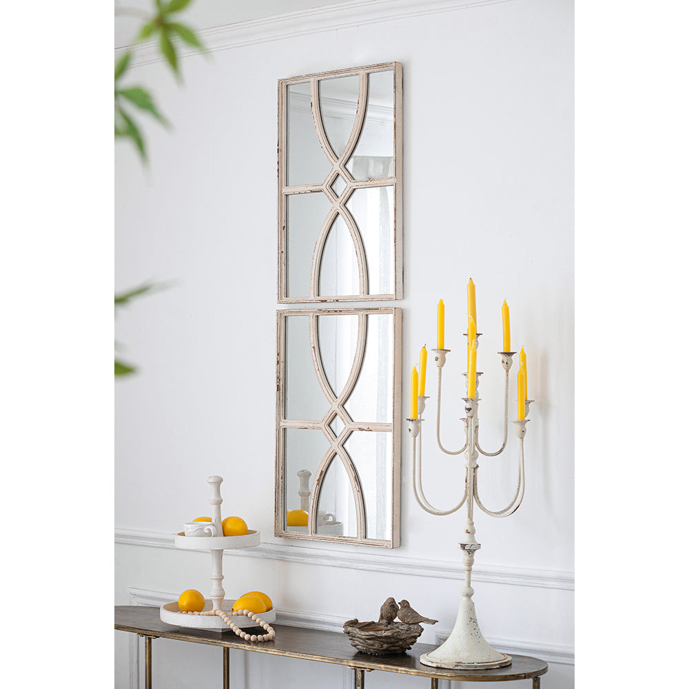 16" x 23"  Rectangular Wooden Wall Mirrors with Distressed White Frame, Vertical or Horizontal, Home Decor for Living Room, Set of 2