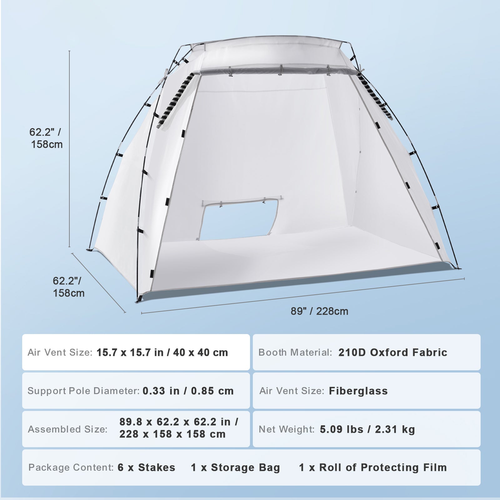 Portable Paint Booth, Larger Spray Paint Tent with Built-in Floor & Mesh Screen, Painting Tent Station for Furniture DIY Hobby Tool, 7.5x5.2x5.2ft Spray Paint Shelter