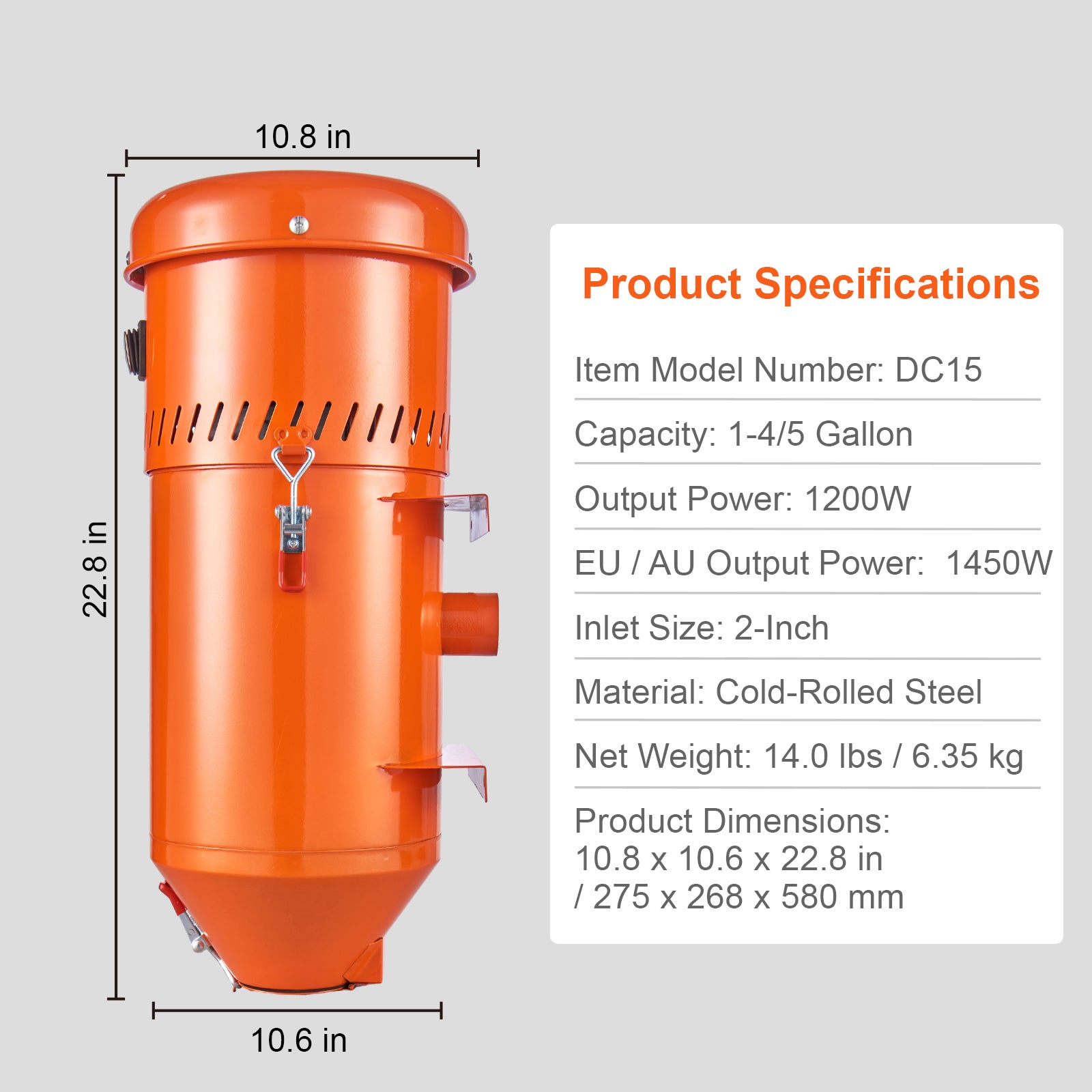 Dust Collection System 1200W 1.8 Gallon Dust Collector Media Reclaimer