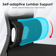 Office Chair, Mesh Ergonomic Office Chair with Lumbar Support, Comfy Computer Desk Chair with Flip Armrest Rolling Wheels for Home Study Room Office, Black & Black