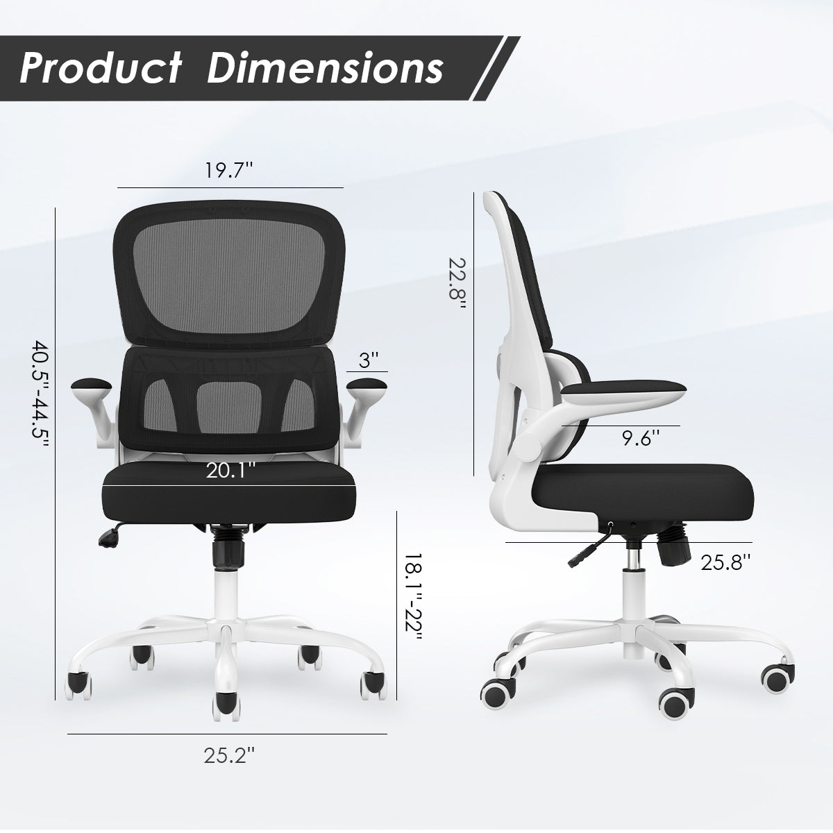Soohow Office Chair, Mesh Ergonomic Office Chair with Lumbar Support, Comfy Computer Desk Chair with Flip Armrest Rolling Wheels for Home Study Room Office, White & Black