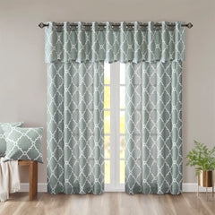 Fretwork Print Grommet Top Window Valance Seafoam/White 50x18"
