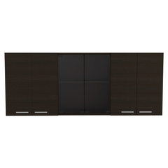 Wall Cabinet 24" H, four Doors, with two internal Shelves and internal plate and glass organizer, two Storage Shelves with two glass Doors, Black