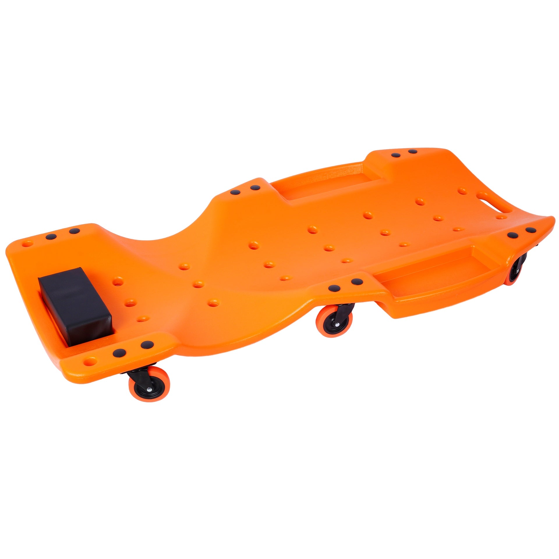 Plastic Creeper 48 Inch - Blow Molded Ergonomic HDPE Body with Padded Headrest & Dual Tool Trays - 440 Lbs Capacity ORANGE