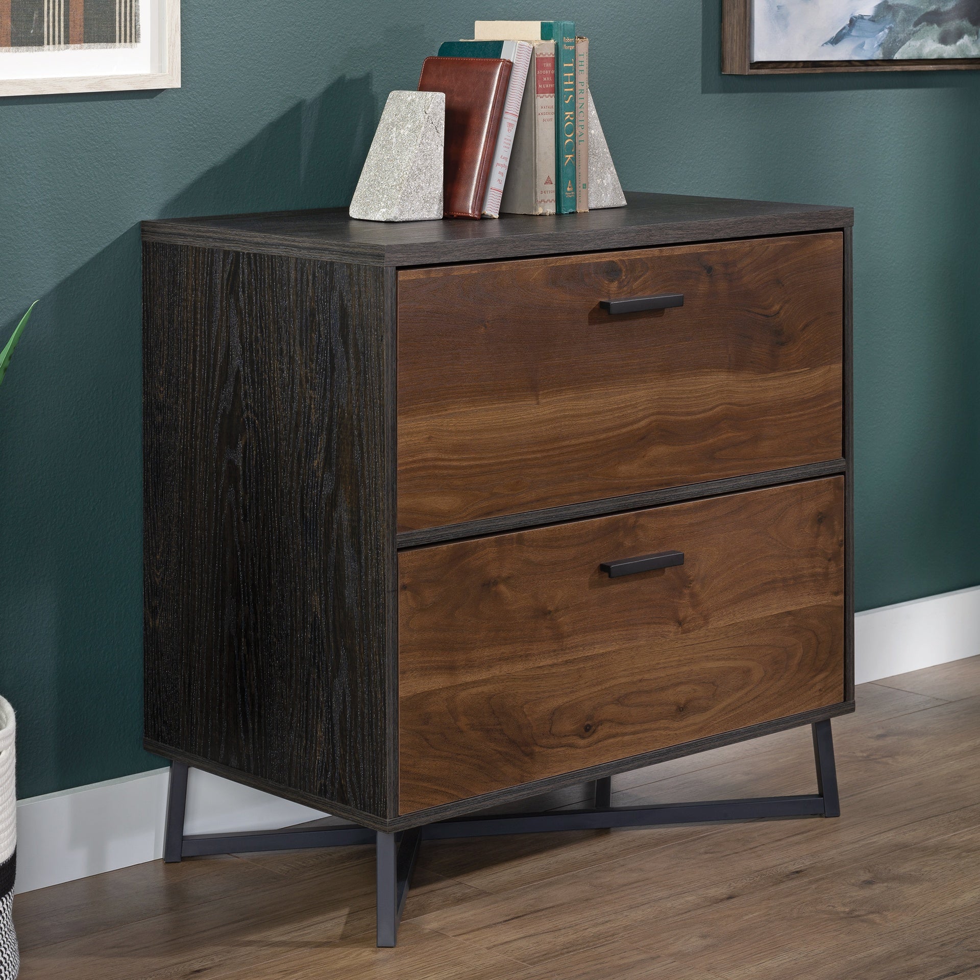 Lateral File with Modern Design, Dark Walnut finish