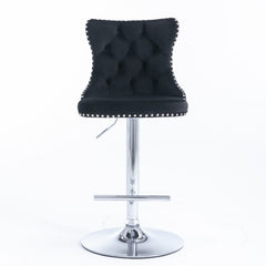Swivel Velvet Barstools Adjusatble Seat Height from 25-33 Inch, Chrome base Bar Stools with Backs Comfortable Tufted for Home Pub and Kitchen Island,Set of 2,AS1712BK,Black