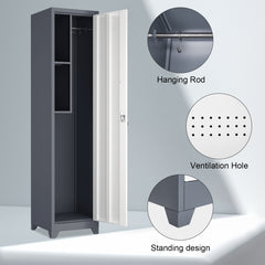 Metal Broom Storage Cabinet, 65" Narrow Broom Cabinet With Hooks, Slim Bathroom Storage Cabinet With Shelves, Heavy-Duty Cleaning Storage Cabinet For Utility Room, Gym, Office, Garage, Utility Shelves
