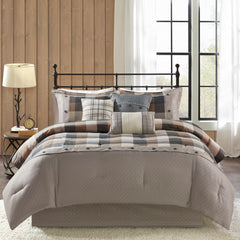 7 Piece Herringbone Comforter Set Neutral King