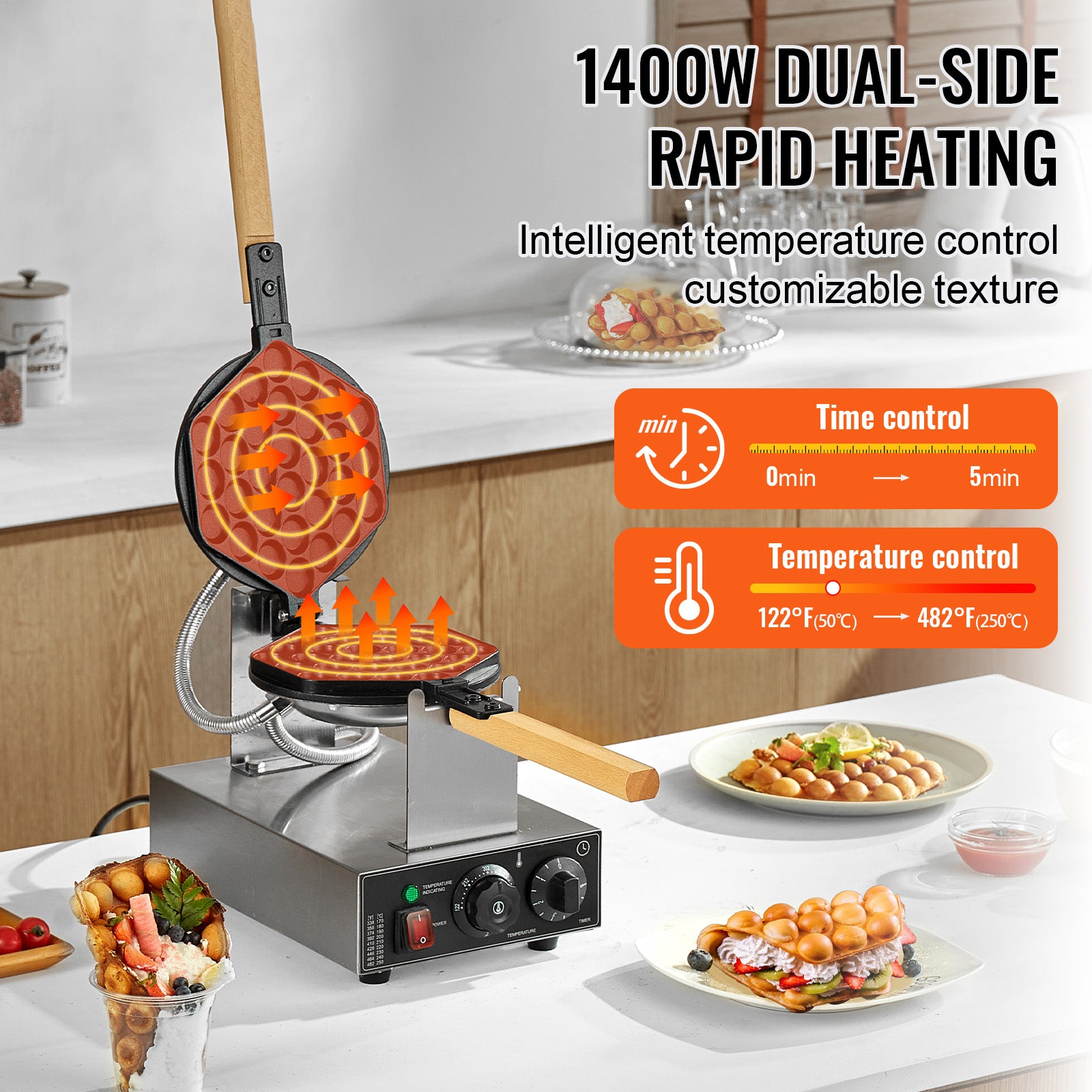 Commercial Bubble Waffle Maker Egg Pancake Baker Machine 1400W Non-Stick