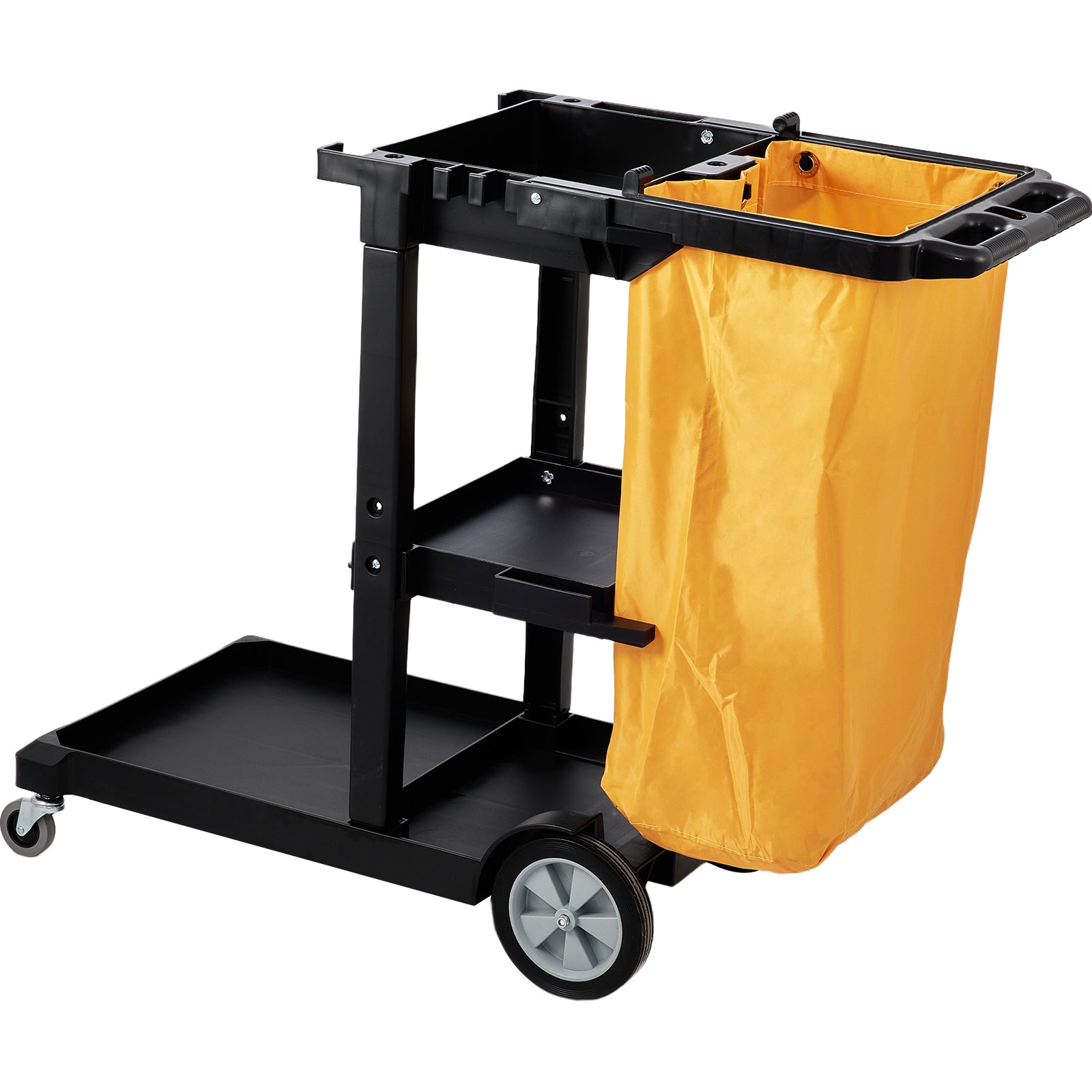 Cleaning Cart, 3-Shelf Commercial Janitorial Cart, 200 lbs Capacity Plastic Housekeeping Cart, with 25 Gallon PVC Bag, 47 x 20 x 38.6in, Yellow&Black