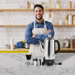12-Cup Electric Percolator Coffee Pot, 304 Stainless Steel Coffee Percolator with Keep Warm Function & Heat-Resistant Handle, Classic Coffee Maker, Quick Brew & Easy-Pour Spout, Silver