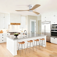 52 Inch Ceiling Fan Natural 3 Solid Wood Fan Blade Noiseless Reversible DC motor Remote Control For Living Room