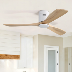 52 Inch Ceiling Fan Natural 3 Solid Wood Fan Blade Noiseless Reversible DC motor Remote Control For Living Room