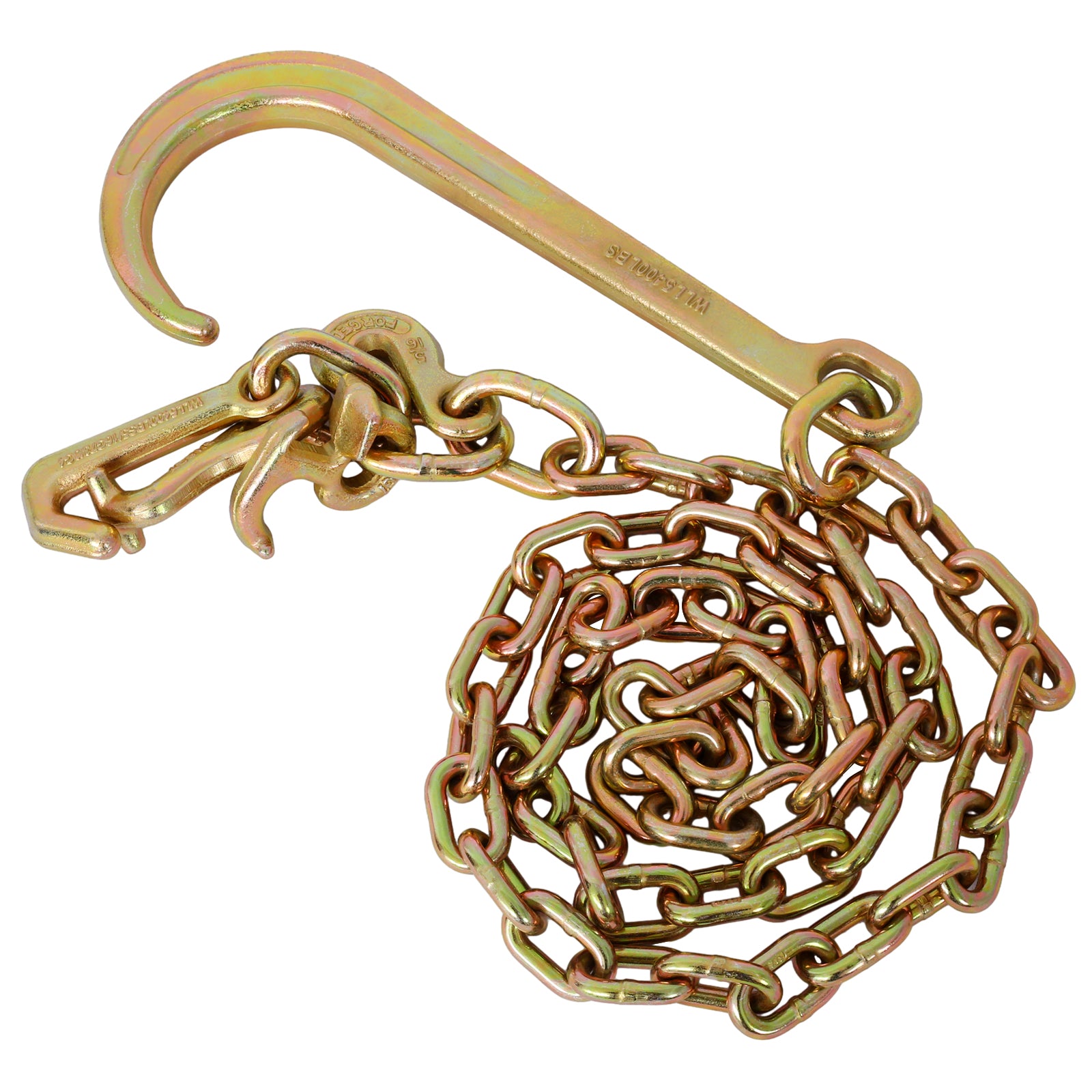 5/16" x6' Leg G70 15" Long Shank J Hook Tow Chain w/RTJ Cluster Hook & Grab Hook - 4700 lbs WLL Heavy Duty Transport Truck Chain for Car Wrecker Recovery - Towing Equipment 2pcs