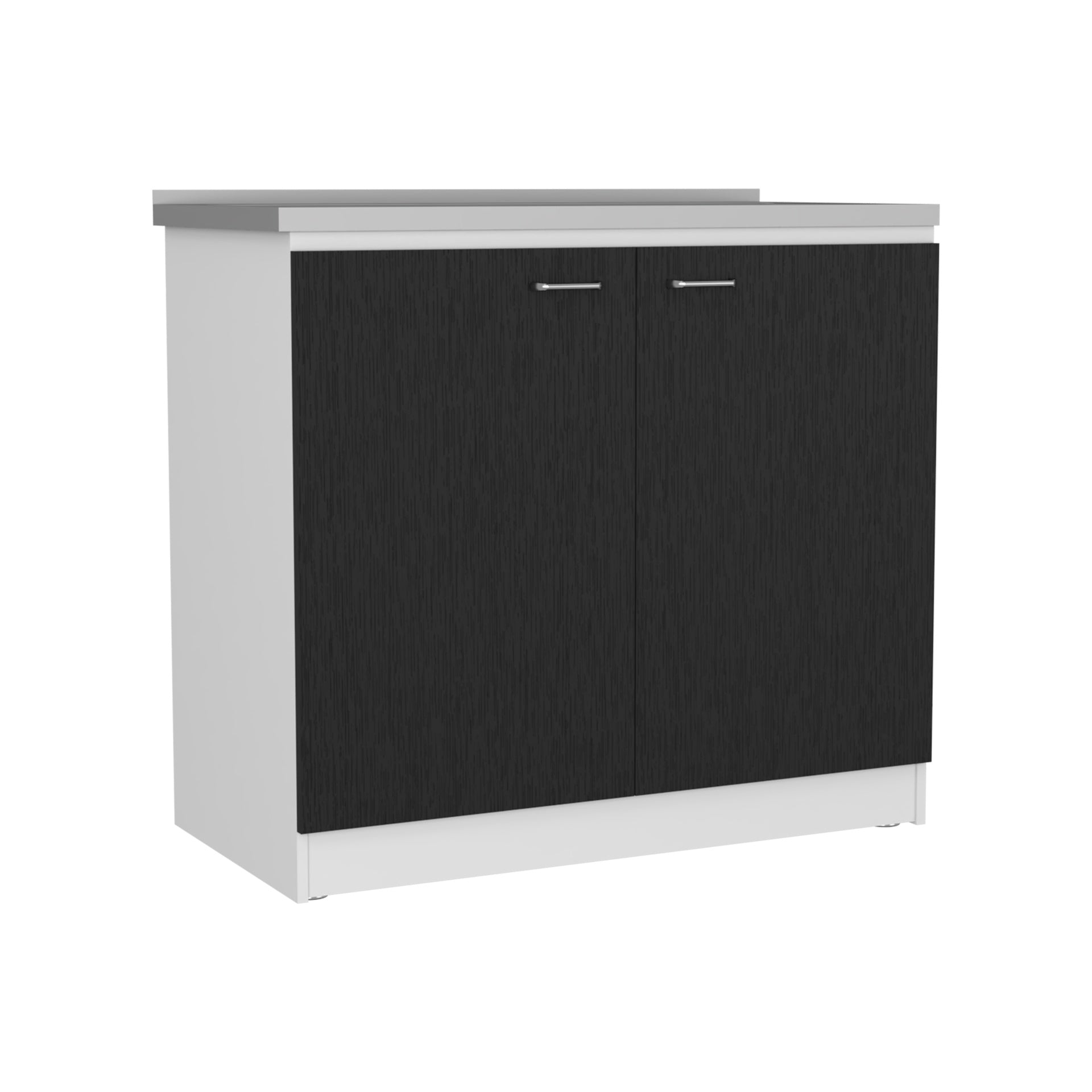 Freestanding Sink, Double Door Cabinet, Two Shelves, White / Black