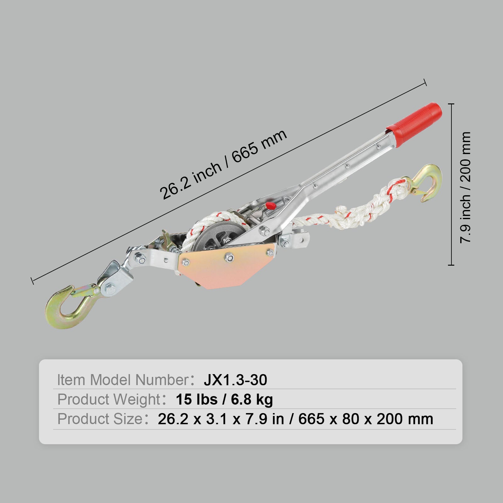 Rope Puller, 3/4 Ton (1,653 lbs) Pulling Capacity, with 100' of 0.6" dia. Rope, 2 Hook, Come Along Winch, Heavy Duty Ratchet Power Puller Tool for Moving Boats, Securing Items, Transporting Logs